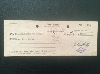 J.  Paul Getty,  Oil Mogul - Signed Personal Check 1944