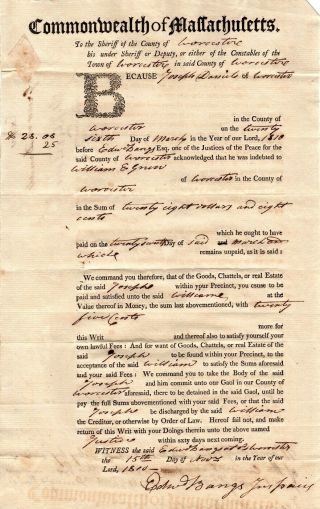 1808 - 1810,  Worcester,  Mass; Congressmen,  Men Of Fame,  Signed Document Group