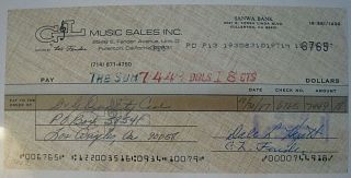 Leo Fender Signed Fullerton Calif.  Business Check Payable To G&g Case