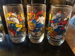 6 Vintage 1983 Smurf Drinking Glasses Six Different Glasses