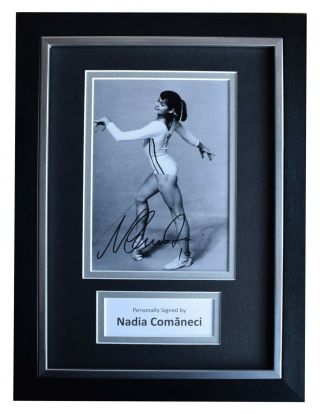 Nadia Comaneci Signed A4 Framed Autograph Photo Display Olympic Gymnastics