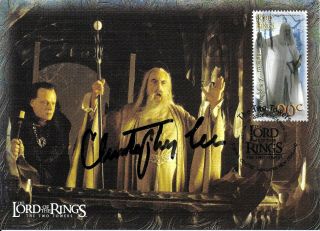 Christopher Lee Hand Signed Lord Of The Rings Autographed 2002 Ttt Nz Stamp Card
