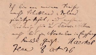 Ernst Haeckel – Zoologist – Charles Darwin – Authentic Signature