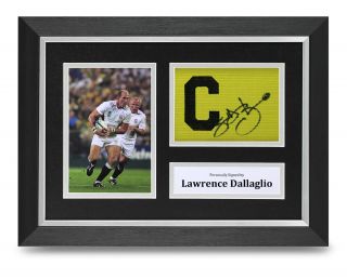 Lawrence Dallaglio Signed A4 Photo Framed Captains Armband Display England,