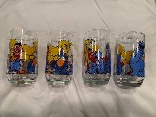 Sesame Street Glasses Set Of 4 Vintage Near