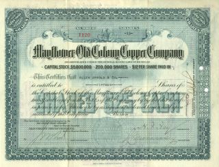 Mayflower - Old Colony Copper Company - Stock Certificate