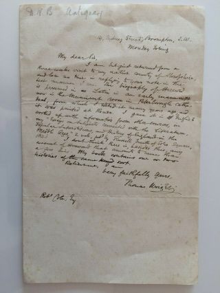Thomas Wright - Author & Antiquarian - Hand Signed Letter