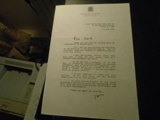 C1991 Tony Benn Mp,  Hand Signed Letter,  House Of Commons Paper,  Abolish Monarchy