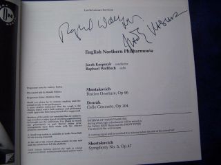 Jacek Kaspszyk.  Conductor.  Raphael Wallfisch Cello.  Autograph (le6)
