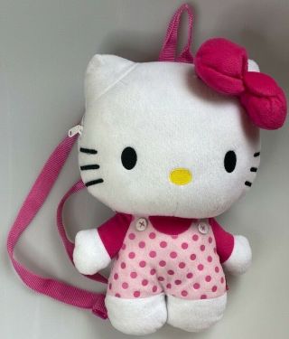 Sanrio Hello Kitty Cat Kawaii Hot Pink Polka Dot Plush Stuffed Rave Backpack Bag