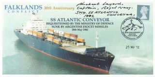 Falklands Conflict Ss Atlantic Conveyor Signed Capt M Layard In The Falklands