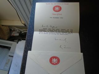 1992 Maastricht,  Roy Jenkins Mp,  Ex Labour,  Signed Letter,  House Of Lords Paper