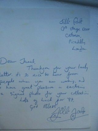 Jilli Foot - British Actress - Autographed Letter