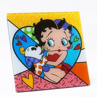 Betty Boop With Kissing Pudgy Glass Art By Britto - Wall Or Stand - (46455)