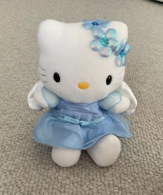 Vintage Item Sanrio Hello Kitty Blue White Angel Wings Flowers Plush