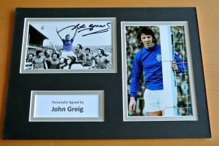 John Greig Signed A4 Photo Mount Autograph Display Rangers Football Proof &