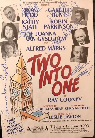 Two Into One Flyer Signed By All The Cast - Roy Hudd Gareth Hunt Kathy Staff