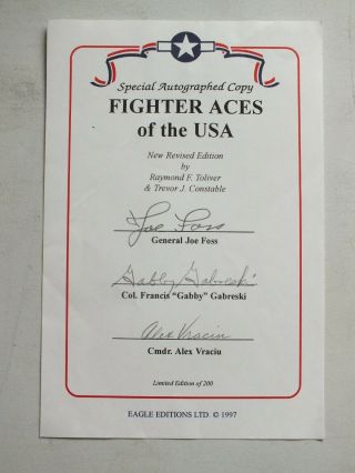 Autograph Bookplate; American Aces: Joe Foss,  Gabby Gabreski,  Alex Vraciu
