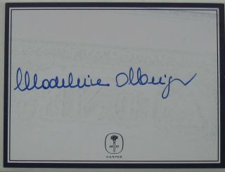 Madeline Albright Hand Signed Book Plate Autograph.