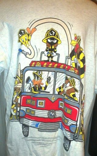 Vintage 1994 Looney Tunes Shirt Size Xl On A Fire Truck Double Sided