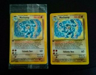 2 Rare 1st Edition Machamp PokÉmon Cards - - 1 Is In Orig.  Plastic 8/102