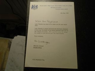 1995 Margaret Thatcher Letter,  The Lady Thatcher,  House Of Lords Letterhead