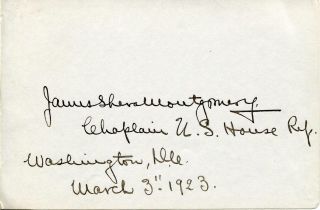 James Shera Montgomery Minister U.  S.  House Of Rep Chaplain Signed Page Autograph