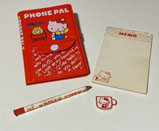 Vintage Sanrio 1976 Hello Kitty Phone Pal With Charm And Pencil Made In Japan