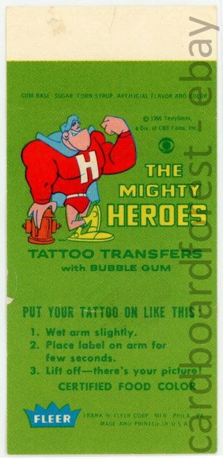 1966 Fleer Terrytoons Bubble Gum Tattoo - The Mighty Heroes - Diaper Man (green) 2