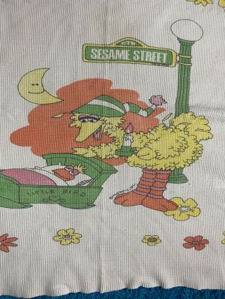 Vtg Sesame Street Big Bird Little Bird Thermal Waffle Weave Baby Blanket 3