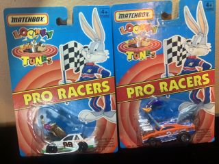 (2) Matchbox Looney Tunes Pro Racer Diecast Partners Road Runner & Wile E Coyote
