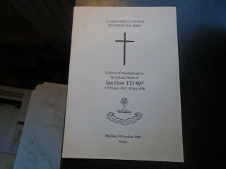 1990 Ian Gow Mp,  Service Of Thanksgiving,  Westminster Abbey,  Ira Murder,  Program