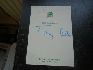 Tony Blair,  Hand Signed Compliment Slip House Of Commons Letter Headed Notepaper