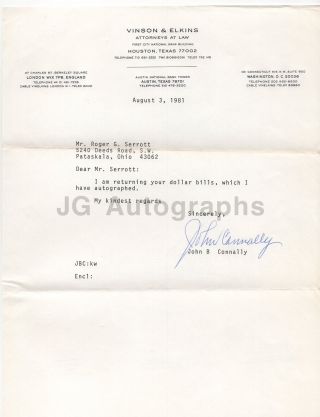 John Connally - U.  S.  Secretary Of The Treasury - Signed Letter (tls),  1981