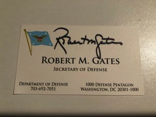 Robert M Gates Autograph Secretary Of Defense Bush Obama Business Card Signed