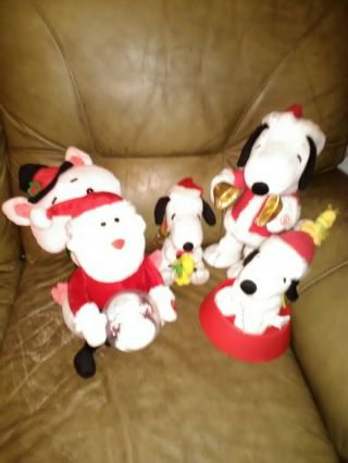 2 Hallmark Snoopy Santa Animated Plush /3 Gemmy Santa,  Elf,  Snoopy Music And Anim