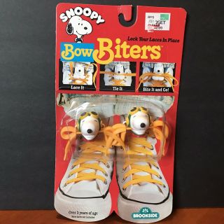 Vtg 80s Nos Peanuts Snoopy Bow Biters Shoelace Holders Brookside 1989 Flying Ace