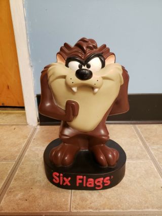 Six Flags Tasmanian Taz Devil Coin Bank 10” Vintage 1997 Looney Tunes Warner Bro