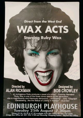 Ruby Wax Signed Poster Edinburgh Playhouse 1992