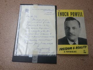 Enoch Powell Politician Signed Letter & Freedom & Reality Book