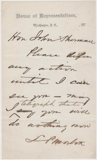 Levi P.  Morton Vice President Of Us 1879 Autograph Letter Signed To John Sherman