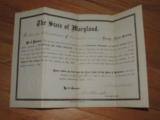 Maryland Justice Of The Peace Certificate Signed By Governor Henry Lloyd