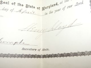 Maryland Justice of the Peace Certificate signed by Governor Henry Lloyd 3