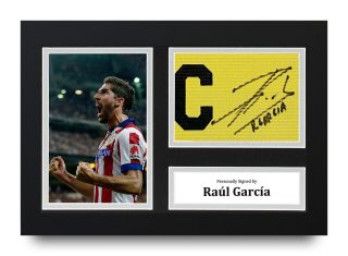 Raul Garcia Signed A4 Captains Armband Photo Display Atletico Madrid Autograph