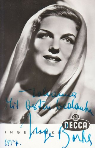 Autographed Photo Of Opera Singer Inge Borkh Soprano Portrait