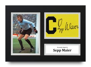 Sepp Maier Signed A4 Captains Armband Photo Display Germany Autograph