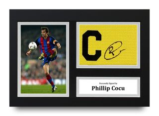 Phillip Cocu Signed A4 Captains Armband Photo Display Barcelona Autograph