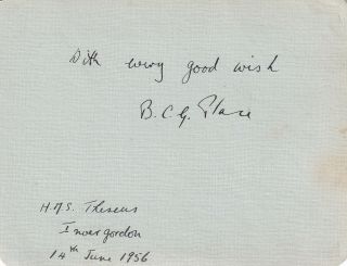 1956 Piece Signed Twice By Rear Admiral B C G Place Vc Cb Dsc 1956