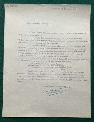 Antique Signed Letter French Pioneering Aviator Air Pilot Raymond Vanier 1959