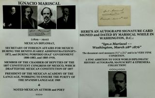 Diplomat Mexico Benito JuÁrez Sec Foreign Affairs Mariscal Autograph Signed 1876
